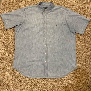 Ralph Lauren 2XLT Blue Denim Button Down Chambray Classic Fit Flesh Pony Shirt